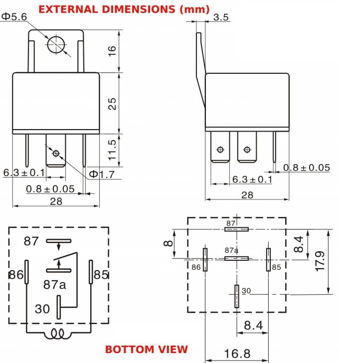 Transparent Cover PTSD 40 Amp 5 Pin Relay  , 5 Point Hella 12v 40a Relay With Spring 9